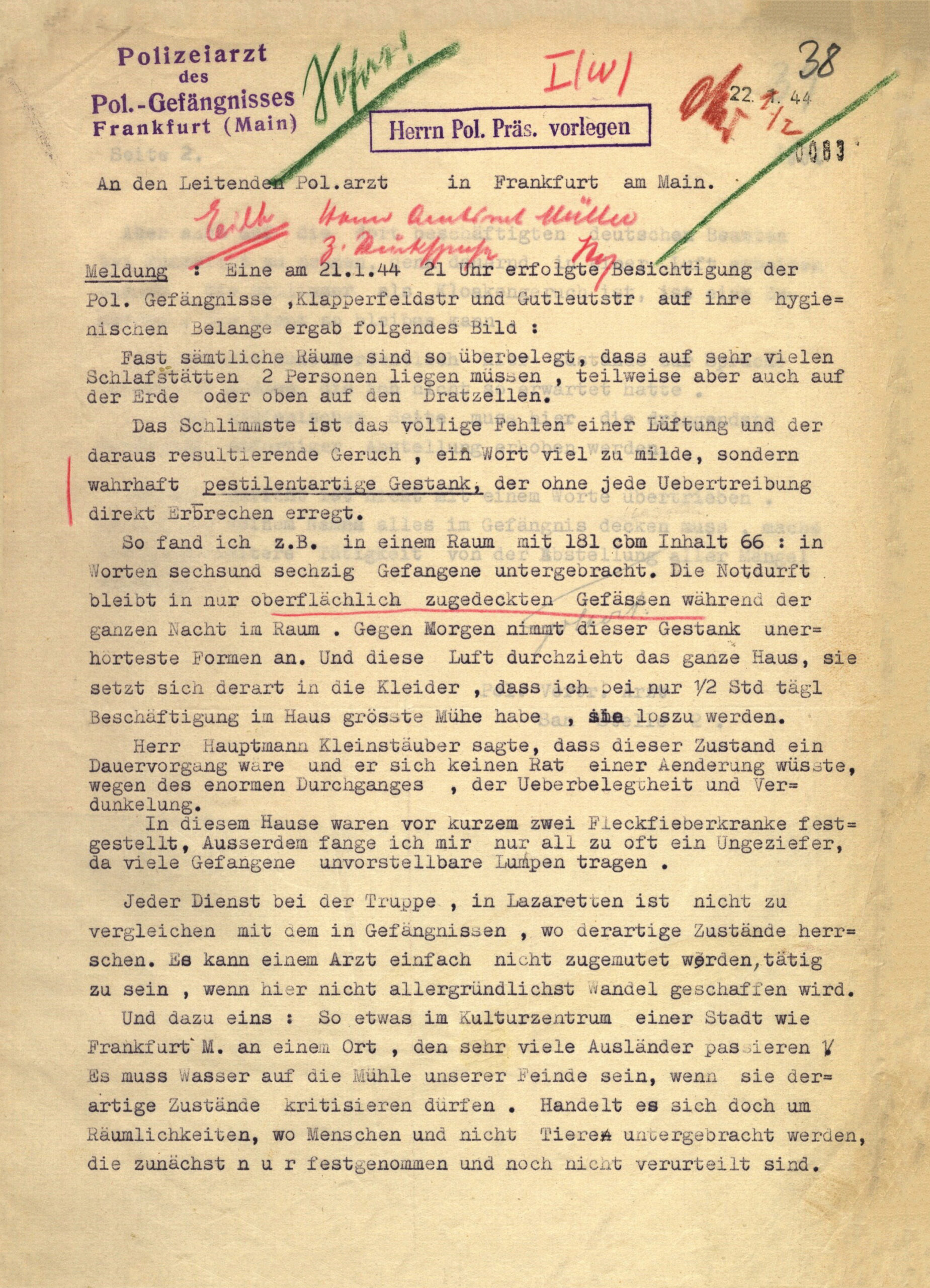 Letter to the senior police doctor in Frankfurt am Main dated 22 January 1944 – Page 1